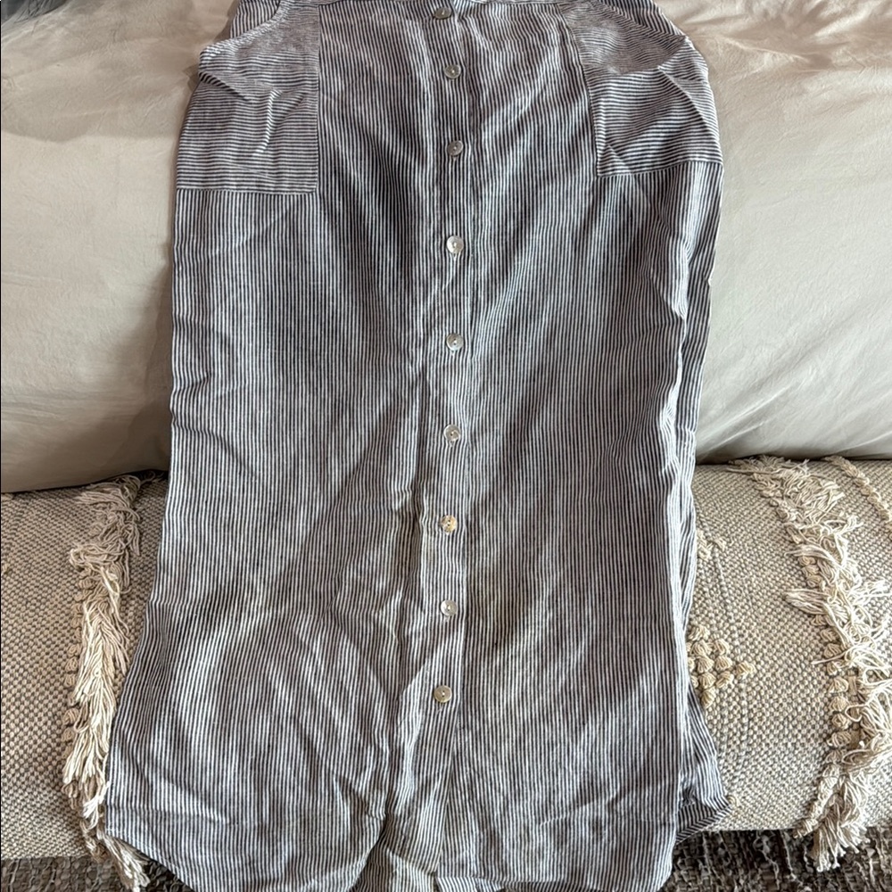 St. Tropez Blue Gray and White Pencil Maxi Skirt, Pockets, Elastic Waist